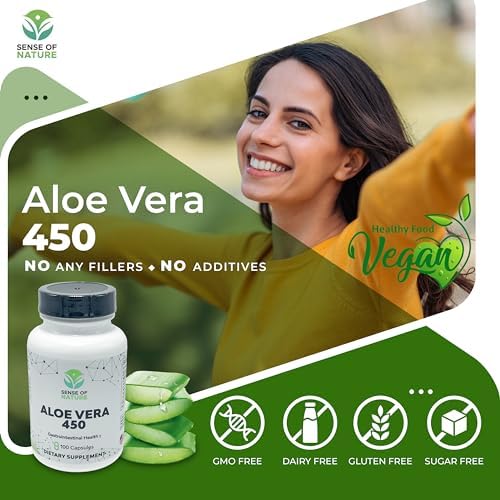 Aloe Vera 450 Capsules Organic | Non-GMO Aloe Vera Pills | Made with USDA Organic Aloe Vera Supplements | Digestive & Joint Support Supplement
