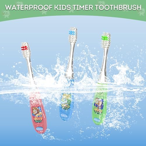 Lily's Home Kids Toothbrush Set – 2 Minutes Timer - Cute Animal Theme & Magical Glow - Ideal Toothbrush for Aged 3+ Boys - Promote Healthy Oral Care - 3 Pack with Soft Bristles