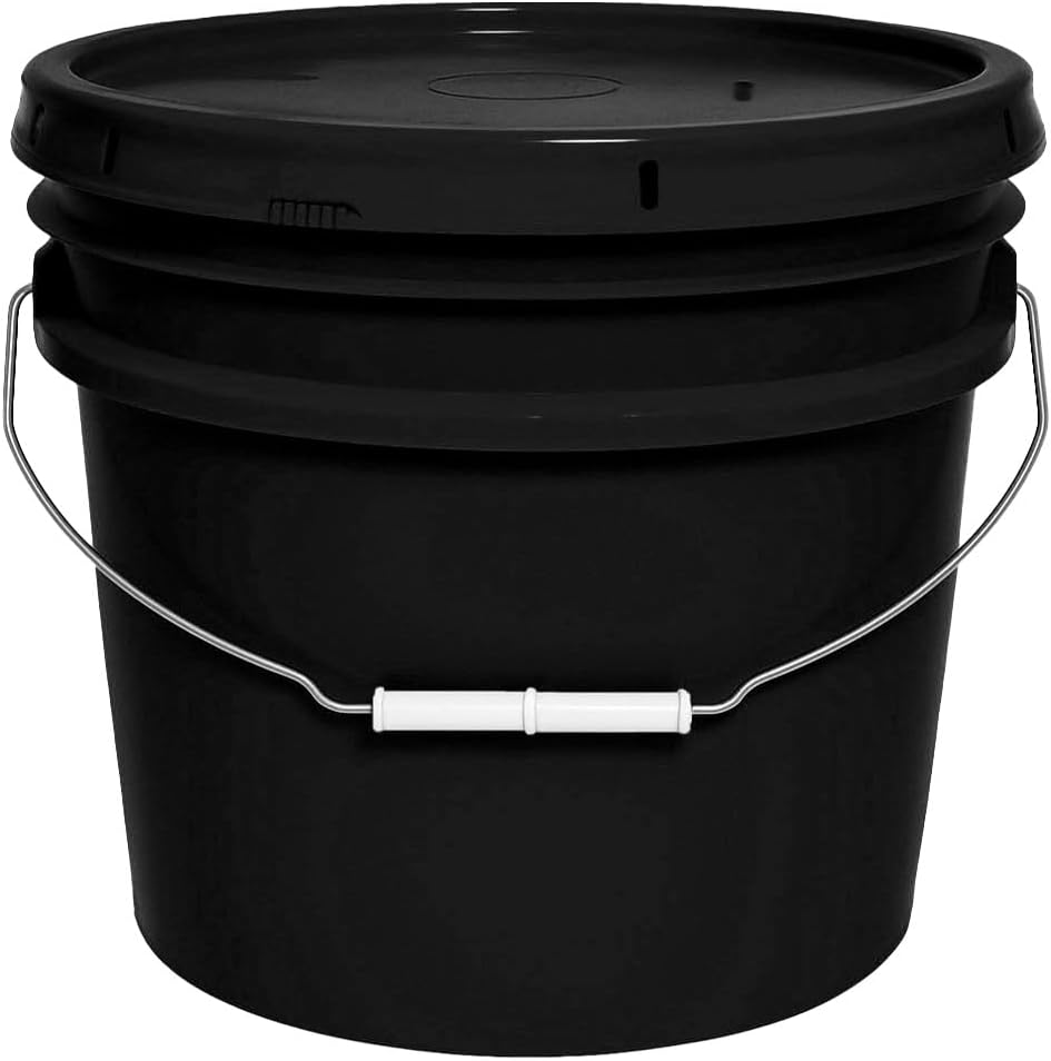 MKS Plastics 3.5-Gallon Bucket with Airtight Lid – Made in USA, Food Grade BPA Free Plastic, Heavy Duty Multi-Use, Metal Handle with Grip, Stackable Storage – Black, 1 Pack