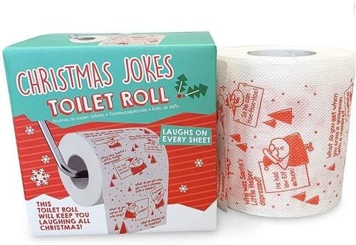 Funny Gag Gifts Christmas Joke Toilet Paper Roll in Gift Box - Jokes On Every Sheet! Great Stocking Stuffers, Fun Pranks and Xmas Bathroom Tissue Paper Decor