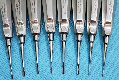 German 8 PC Straight and Curved Dental Surgery EXTRACTING LUXATING APICAL Root TIP Elevator Set of 8 Each