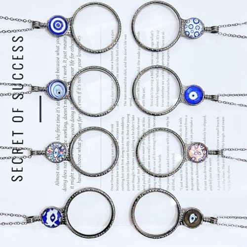2 Pack Magnifying Glass Necklaces10x Magnifying Long Chain, Women's Choker for Reading Jewelry Needlework Vision Enhancement (Blue+White)