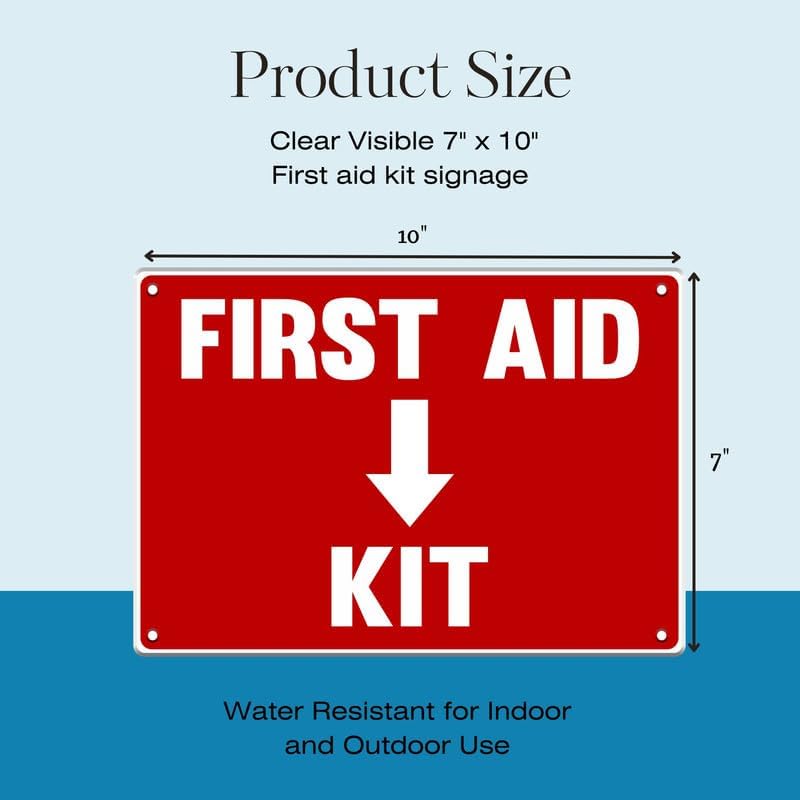 First Aid Sign, Durable Plastic Safety Sign, 7 x 10 Inch, Red on White, for Indoor/Outdoor Use