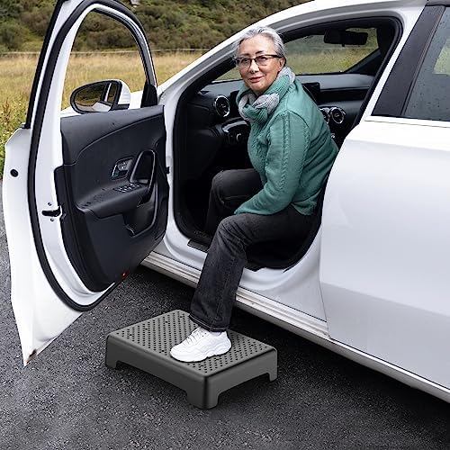 HBTower Mobility Step Stool for Adults & Seniors - Non-Slip Platform Indoor and Outdoor, Portable Riser, Safety Step for Car, Bedside, Office, Shower, Stairs - Black