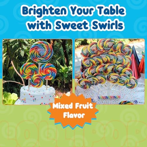 Whirly Pop Rainbow Swirl Lollipops - 1.5oz (Pack of 2) - 3" Individually Wrapped Lollipop Candy - Rainbow Mix Fruit Flavoured Hard Candy - Ideal Snack for Party Favors, Cake Topper & Goodie Bags