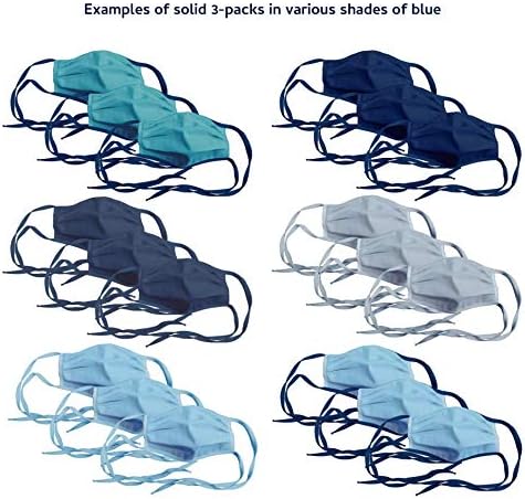 Adjustable Cotton Blend Face Cover 3-Pack, Blue Twill, 65% Poly Blend - Assorted Blue, 5 in x 4.5 in x 0.5 in (226673)