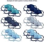 Adjustable Cotton Blend Face Cover 3-Pack, Blue Twill, 65% Poly Blend - Assorted Blue, 5 in x 4.5 in x 0.5 in (226673)
