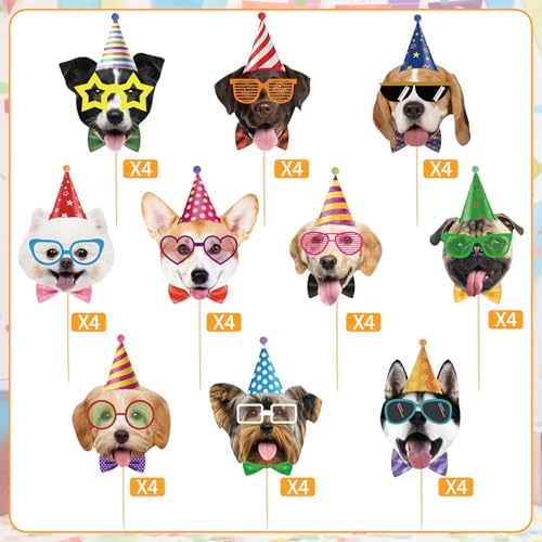 Hooqict 40Pcs Dog Cupcake Toppers Birthday Cake Decorations Puppy Cupcake Toppers for Kids Boys Girls Pet Dog Themed Birthday Party Decorations Supplies