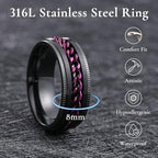 King Will 316L Stainless Steel Fidget Ring for Men Women-8mm Width with Stylish Chain Inlay Spinner Ring Stress Relief, Durable Wedding Band Comfort Fit Size 4-16