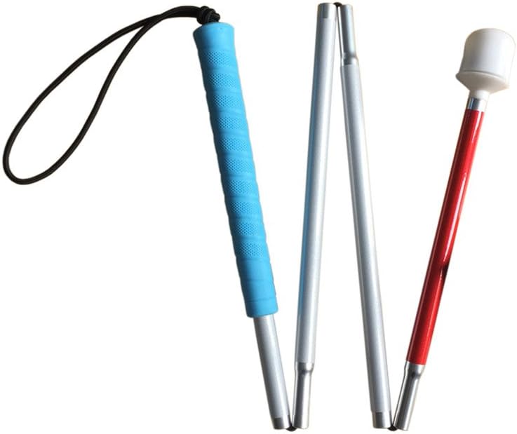 Aluminum Mobility Folding White Cane for Vision Impaired and Blind People (Folds Down 4 Sections) (110 cm (43.3 inch), Blue Handle)
