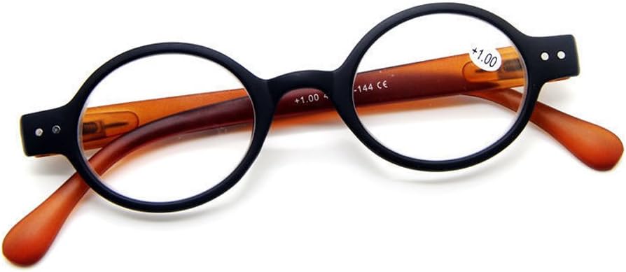 Agstum Designer Small round Oval Vintage Spring Hinge Reading Glasses Eyeglasses Readers (+1.50, Black frame with brown temples)