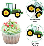 56Pcs Cake Toppers, Green Tractor Cupcake Toppers, Farm Tractor Cake Toppers, Cupcake Picks for Birthday Party Construction Party Supplies Cupcake Toppers