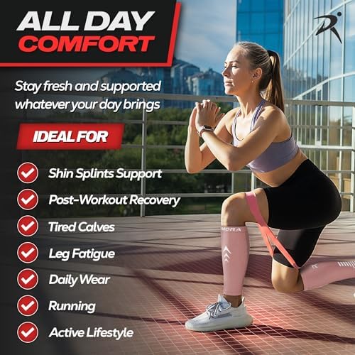 Rymora Calf Compression Sleeves Men Women - Leg Compression Sleeve Footless Socks - Shin Splint Relief Fitness Running