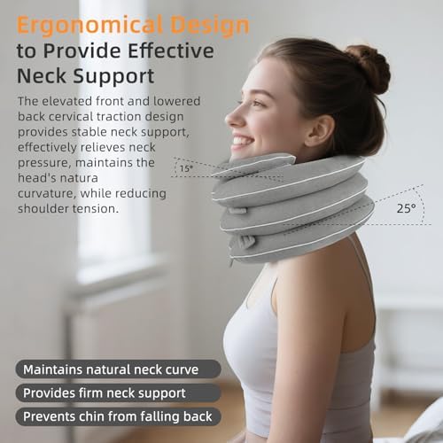 Inflatable Neck Stretcher Cervical Traction Device, Adjustable Neck Brace for Instant Neck Pain Relief, Neck Decompression at Home, Support for Pinched Nerve & Neck Extender Pillow