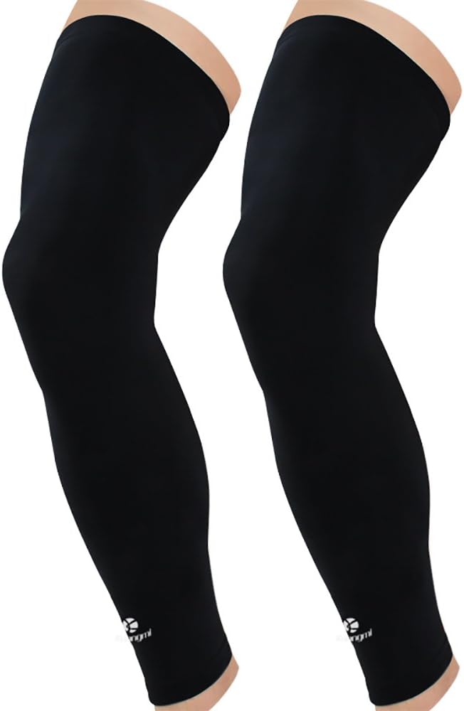 Kuangmi Full Leg Compression Sleeves Knee Braces Pain Relief for Cycling Running Marathon Basketball 1 Pair (Black, M)