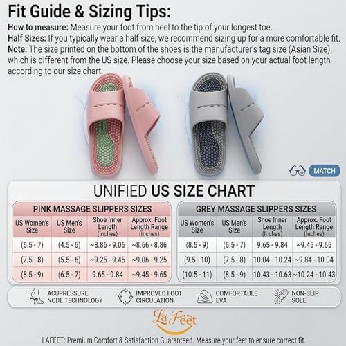 Acupressure Massage Slippers with Textured Footbed, Pink and Gray, 2 Pack (Pink, US Women 5-6/men 3.5-4.5)