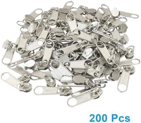 Piutouyar 200 Pack #3 Zipper Sliders Replacement, Silver Zipper Pulls Bulk for Nylon Coil Zippers Repair Kits for Luggages Jacket Purses Bags