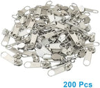 Piutouyar 200 Pack #3 Zipper Sliders Replacement, Silver Zipper Pulls Bulk for Nylon Coil Zippers Repair Kits for Luggages Jacket Purses Bags