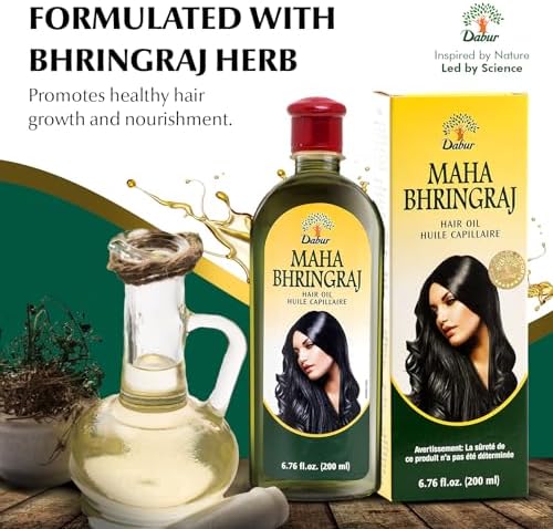 Dabur Maha Bhringraj Herbal Ayurvedic Hair Oil – Infused with Bhringraj Oil for Scalp Nourishment, Soft and Manageable Strands – Oils for Hair and Scalp Massage – 200ML (6.76 fl oz)