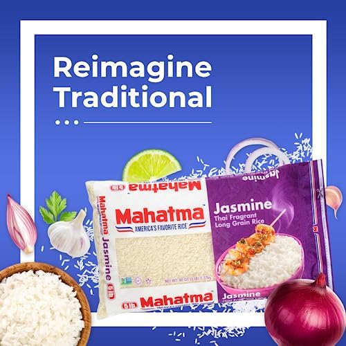 Mahatma Jasmine, 5lb Bag of Rice, Thai, Indian, or Cambodian Fragrant Flavored Rice, Stovetop or Microwave