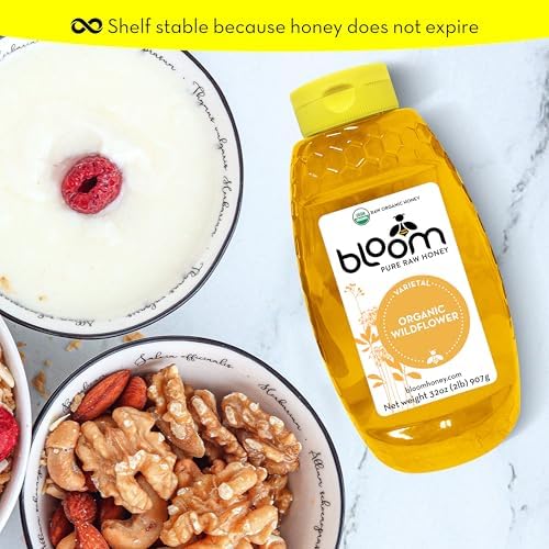 Bloom Honey 100% Pure Organic Raw Unfiltered and Unpasteurized Raw Honey (WILDFLOWER, 32oz)