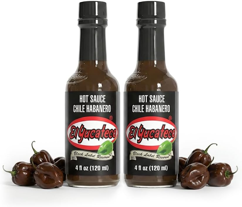 El Yucateco Black Label Reserve Habanero Hot Sauce, Smoky Chile Habanero Flavor, 4 oz Bottles (Pack of 2)