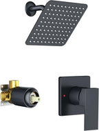 Shower System Shower Faucet Set - SunCleanse 8INCH Matte Black Complete Shower System with Pressure Balancing Valve and Solid Brass Rough-In Valve, Rainfall Shower Head with Single-Handle Trim Kit