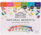 Ahmad Tea Natural Benefit Functional Tea Selection Pack | Green teas, Fruit & Herbal Infusions | Perfect herbal tea gift - 60 Teabag Sachets | 6 blends