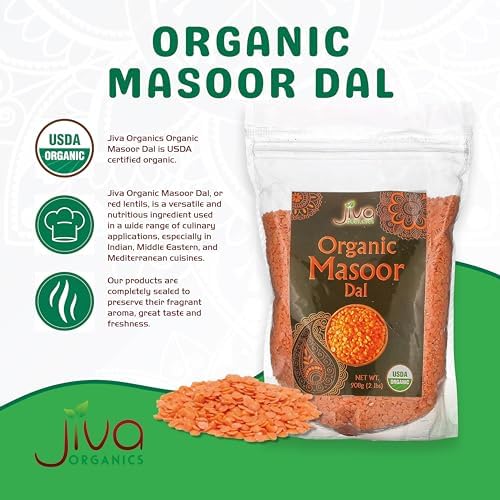 Jiva Organics Organic Masoor Dal 2 Pound Bag (Split Red Lentils) - Non-GMO, Pure & Natural