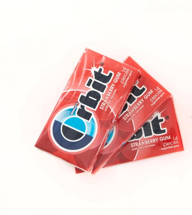 O'rbits-Strawberry Sugar-Free Gum, 14 Pieces each, Pack of 3. (Total 42 Pieces)
