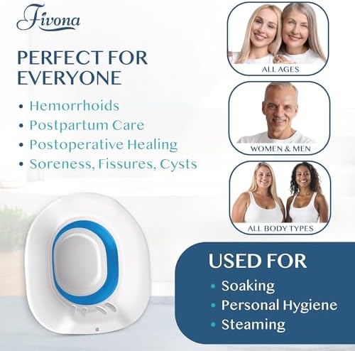 Fivona Sitz Bath for Toilet Seat Postpartum and Hemorrhoids Care - Yoni Steam Seat - Foldable Basin for Epsom Salt Soak - Portable Bidet BPA Free Temperature Resistant - Universal Fit - Blue