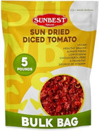 Sunbest Natural Diced Sun-Dried Tomatoes – 5 lb Bulk Bag (80 oz) – Intense & Zesty Flavor – Non-GMO, Vegan, Kosher – Moist, Ready to Eat – Perfect for Snacking, Cooking & Baking