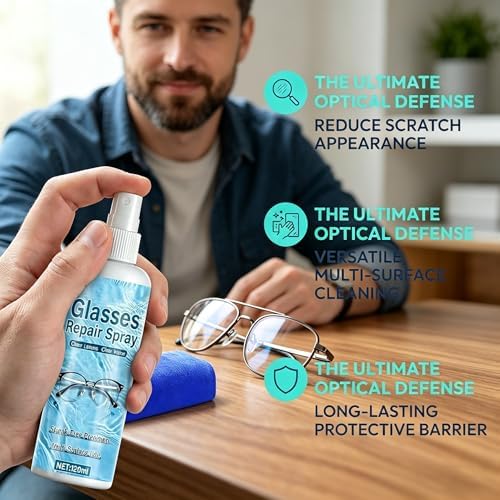 All-in-One Lens Scratch Remover for Eyeglasses – Glasses & Sunglasses Scratch Repair Spray, Lens Cleaning and Restoration Liquid for Clearer Vision, Send towels (Large-1PCS)