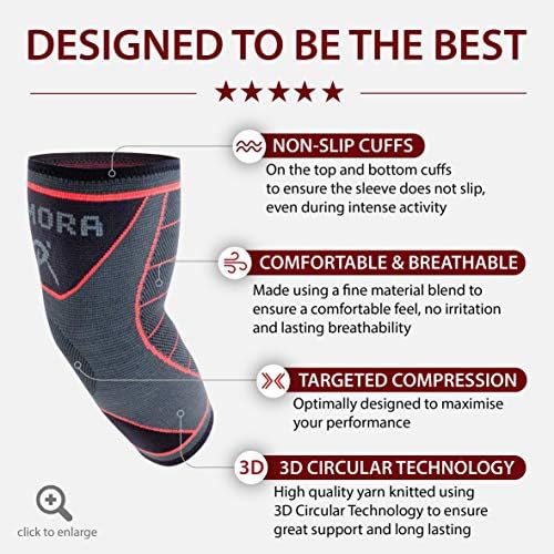 Rymora Elbow Support Sleeve for Men and Women (Single Sleeve) (Medium) [M] - Support for Tennis Elbow, Tendonitis, Joint Pain Relief, Arthritis, Etc