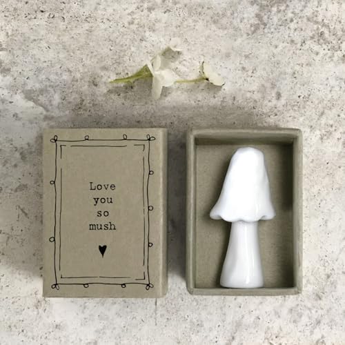 East of India Porcelain MINI Matchbox Love You so mush Mushroom Gift, mini Keepsake Gift