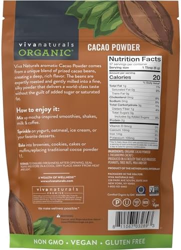 Organic Cacao Powder, Unsweetened, 8 oz (227 g) – Rich Dark Chocolate Flavor, Perfect for Baking, Smoothies & Hot Chocolate – Vegan, Keto, Paleo, Non-GMO & Gluten-Free Cocoa Powder