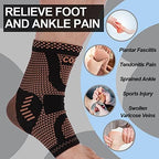 Copper Ankle Brace, Copper Infused Ankle Support Compression Sleeve for Men & Women, for Foot Pain Relief, Sprained Recovery, Achilles Tendonitis, Daytime or Night Use(L)