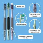 Reach Advanced Design Toothbrush with Toothbrush Cap, Angled Neck, Soft Bi-Level Bristles, Contoured Handle, Tongue Scraper, 6 Count