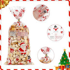 eowqeiur 100 PCS Christmas Cellophane Treat Bags(5x11 Inch) with Ties Plastic Santa Goodie Candy Cookie Loot Gifts Bags Bulk Pouches for Christmas Party Favors Supplies Decorations Holiday Xmas Decor