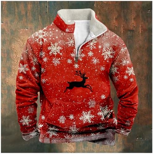 MARSVOVO Mens Fleece Sweatshirt Quarter Zip Long Sleeve Shirts Men Colorful Print Fashion Cowboy 1/4 Zipper Y2k Hoodies