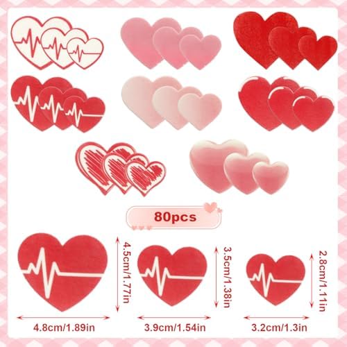 80 Pcs Edible Valentine's Day Heart Cupcake Toppers, Red Edible Heart Cake Decorations for Valentine's Day Theme Birthday Party Supplies
