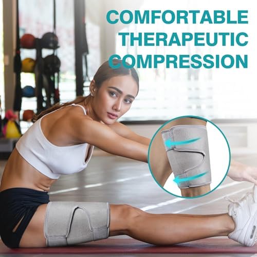 Thigh Brace, Hamstring Quadriceps Support and Thigh Wraps , Adjustable Compression Sleeve Support for Pulled Groin Muscle, Sprains, Tendonitis, Sciatica Pain and Sports Recovery for Men and Women (Grey)