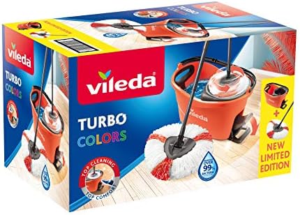 Vileda Turbo EasyWring & Clean Complete Set, Mop and Bucket with Power Spinner, Coral