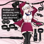 7-Pcs BDSM Kit for Beginners, Black Bondage Set for Couples with Adjustable Wrist & Ankle Cuffs, Collar, Blindfold, Ball Gag, Flogger & Ropes, Complete Adult Toy