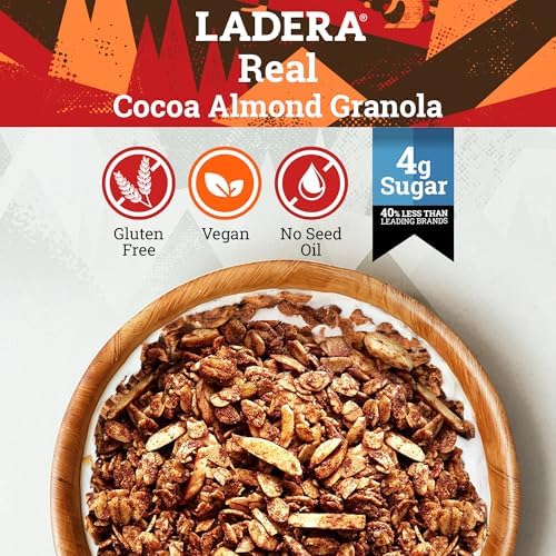 Ladera Cocoa Almond Granola - Low Sugar Chocolate Breakfast Cereal, Gluten Free & Vegan, Honest Ingredients, 2 LB