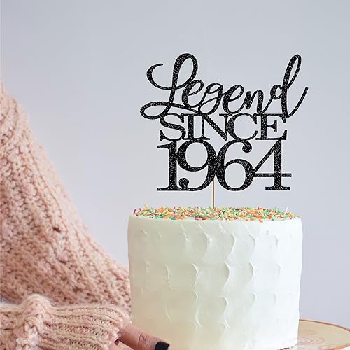 Legend Since 1964 Cake Topper 62th Birthday Happy Birthday Cake Topper Men and Women Cheer 62 Years Old Handmade Black Glitter Cake Decoration (1964)