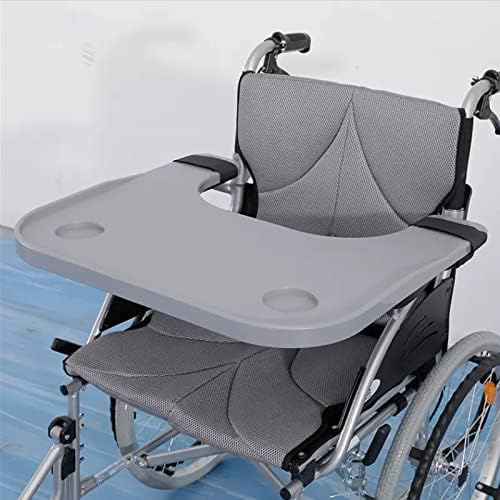 Wheelchair Tray Table for Adults, Removable Wheelchair Lap Tray with Water Cup Card Slot, Waterproof Thick and Durable Dining Board, Medical Portable Velcro Fixed,Gray