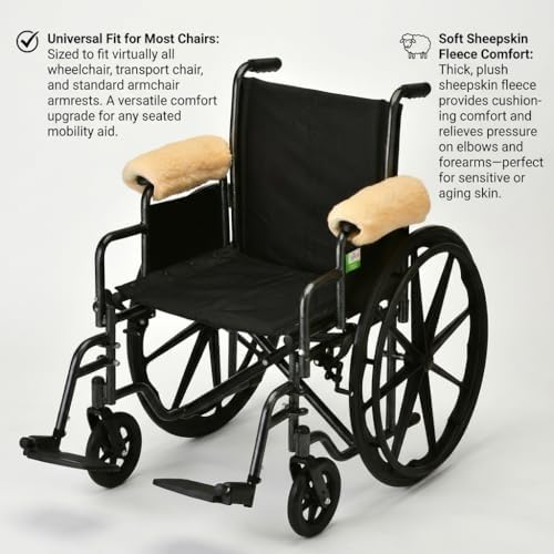 Nova Sheepskin Fleece Armrest Covers for Wheelchairs, Transport Chairs & Arm Chairs, Universal Fit, Washable, One Pair