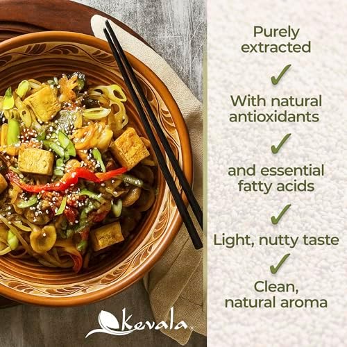Kevala Organic Extra Virgin Sesame Oil – Cold Pressed, Unrefined & Non-GMO Cooking Oil for Salad, Frying, Baking, and Skin or Hair Use – Gluten Free & Kosher Certified – 128 Oz
