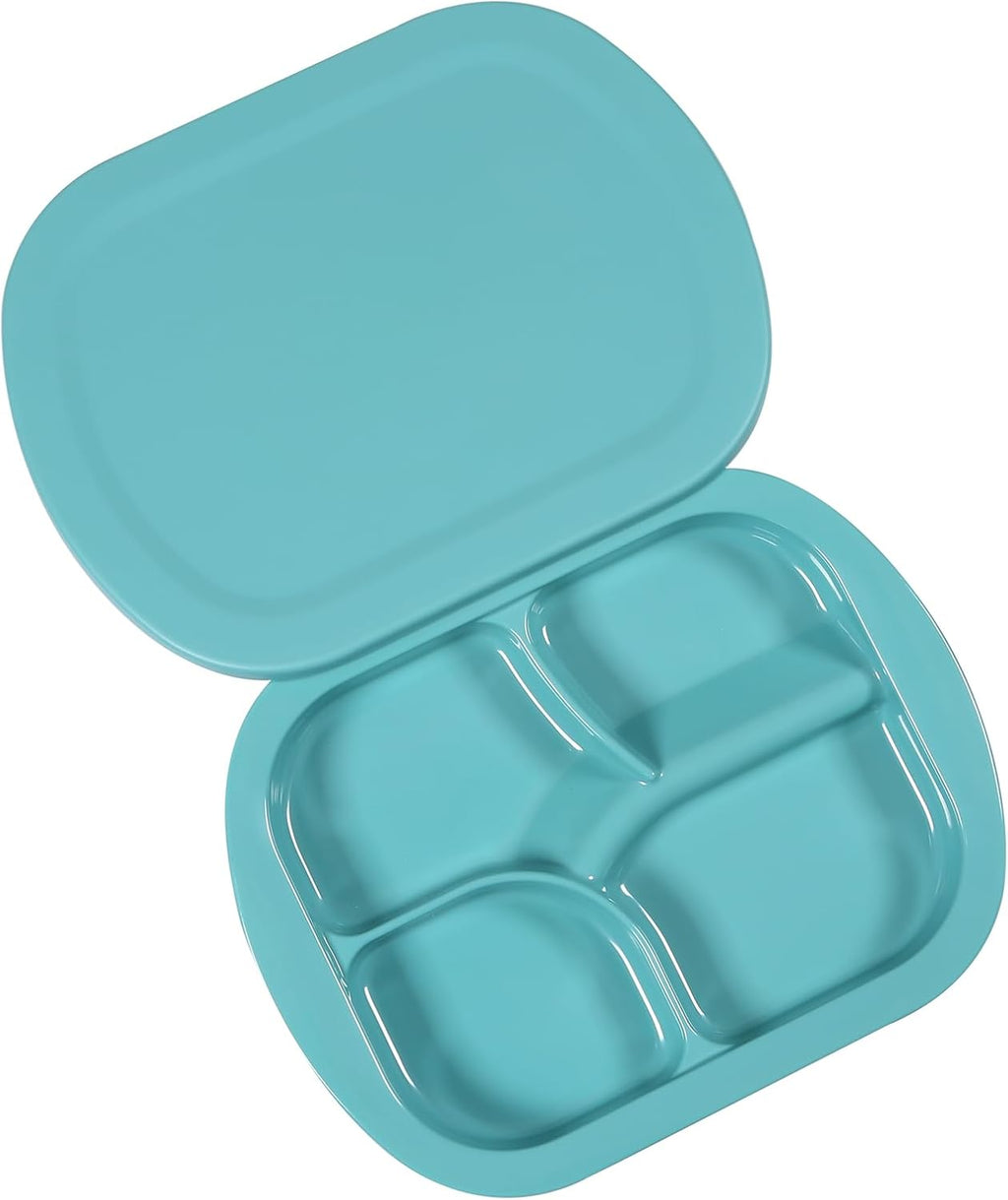 EZ Assistive Adaptive Utensils Deep plate with Lid, Extra Wall and Spill-proof Melamine Divided Plate, Non-slip Diner Wares for Elderly (Melamine 4-Compartment Dinner plate with Lid)